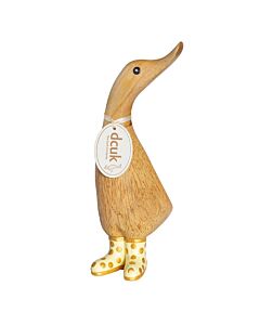 DCUK Natural Finish Duckling with Pastel and Gold Spotty Welly Boots-Yellow